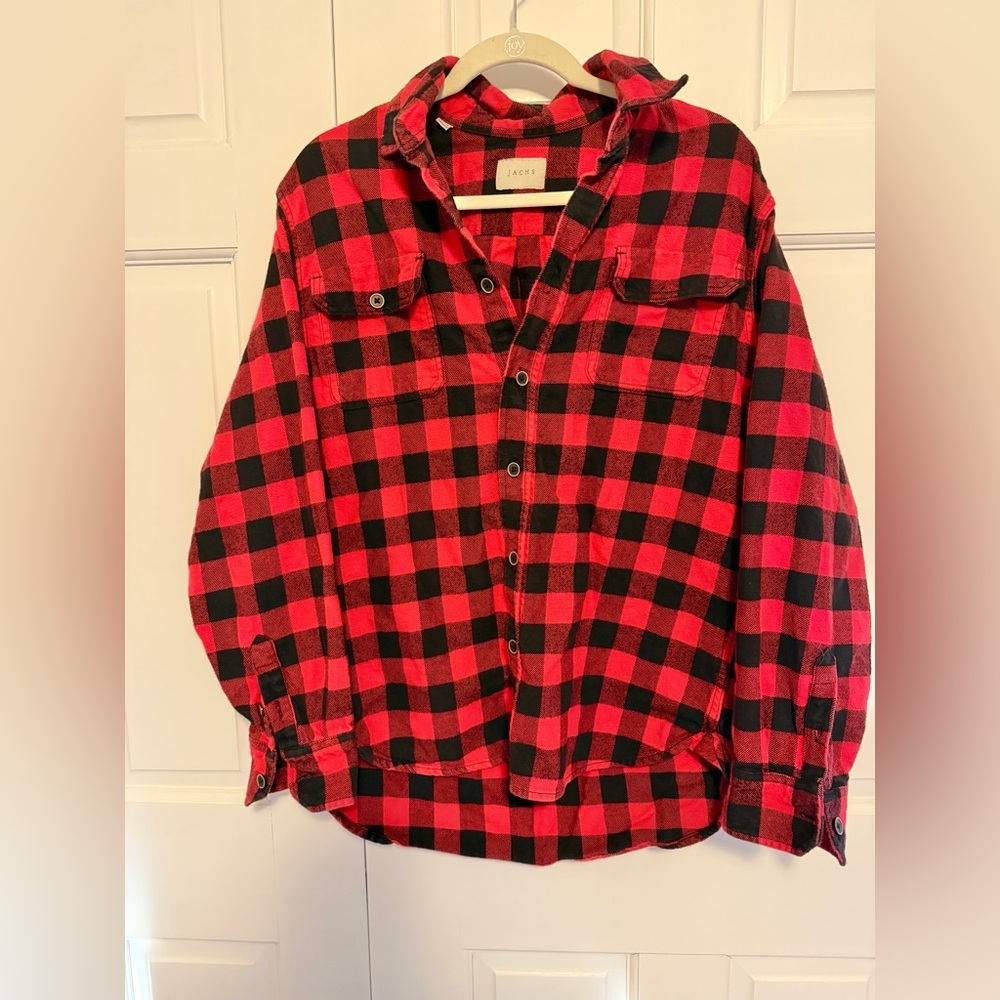 JACHS Buffalo Plaid Flannel Shirt Men's Medium Red Black Button Front